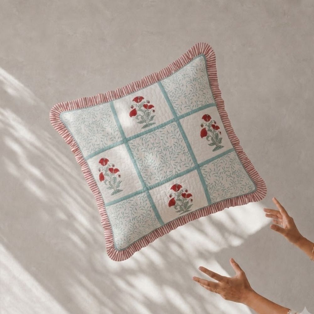 Vanika Quilted Fringe Cushion Cover