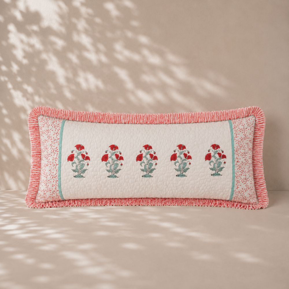 Vanika Quilted Fringe Lumbar Pillow Cover