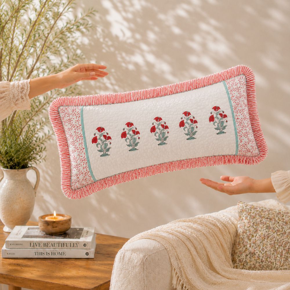 Vanika Quilted Fringe Lumbar Pillow Cover
