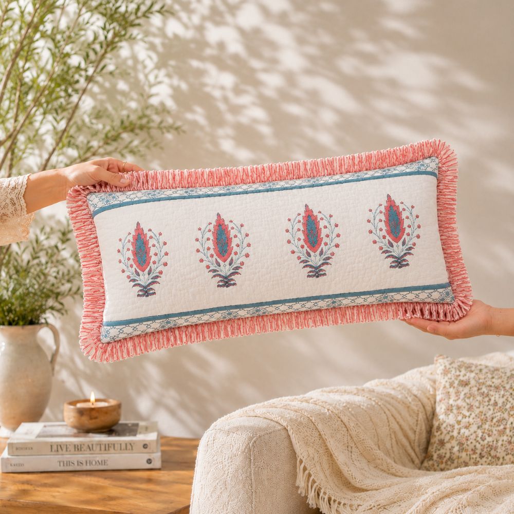 Mirdula Quilted Fringe Lumbar Pillow Cover
