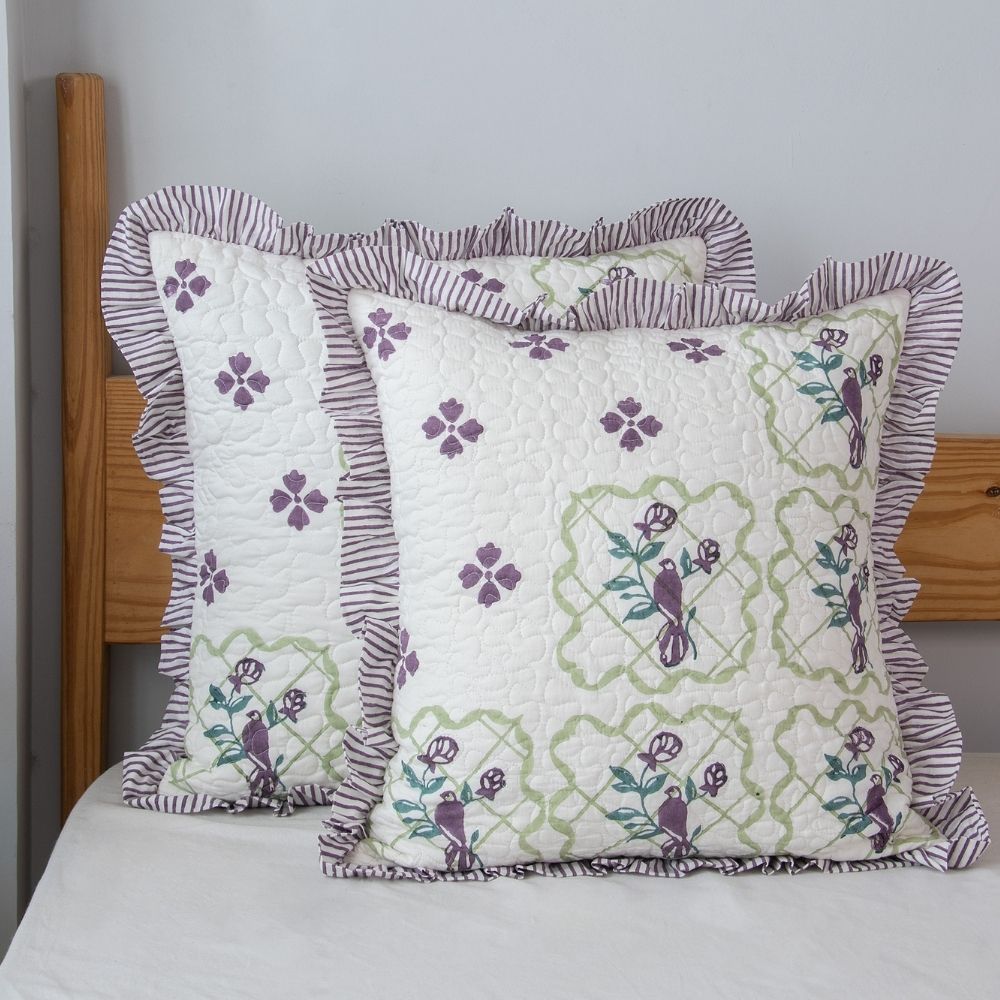 Jharokha Quilted Fringe Cushion Cover