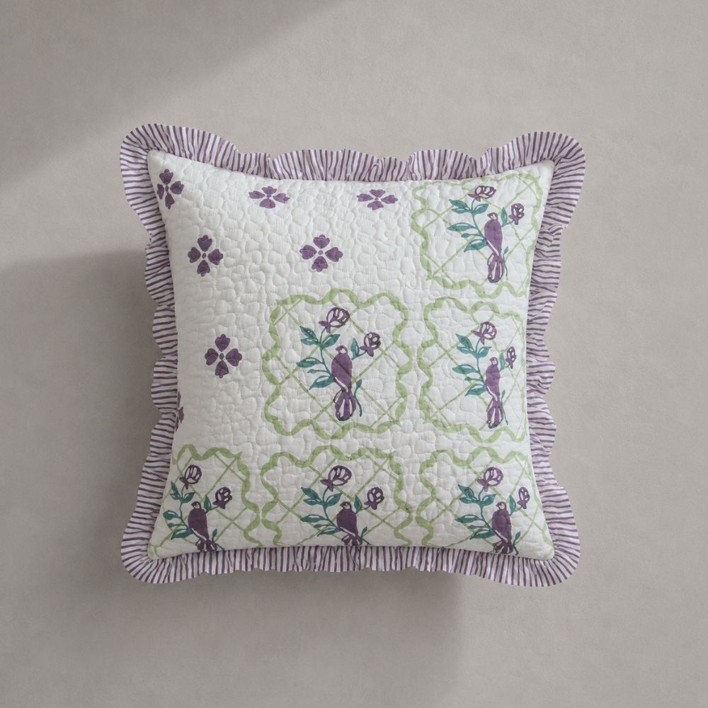 Jharokha Quilted Fringe Cushion Cover