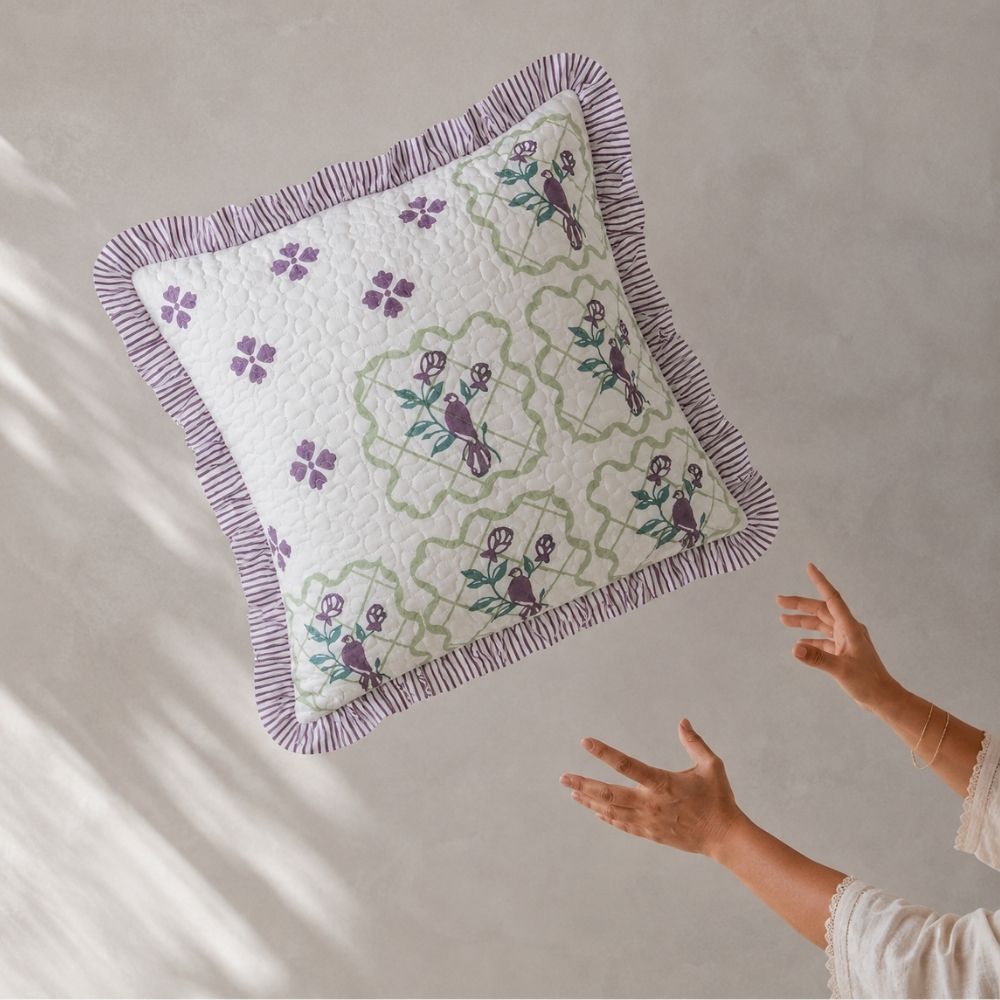 Jharokha Quilted Fringe Cushion Cover