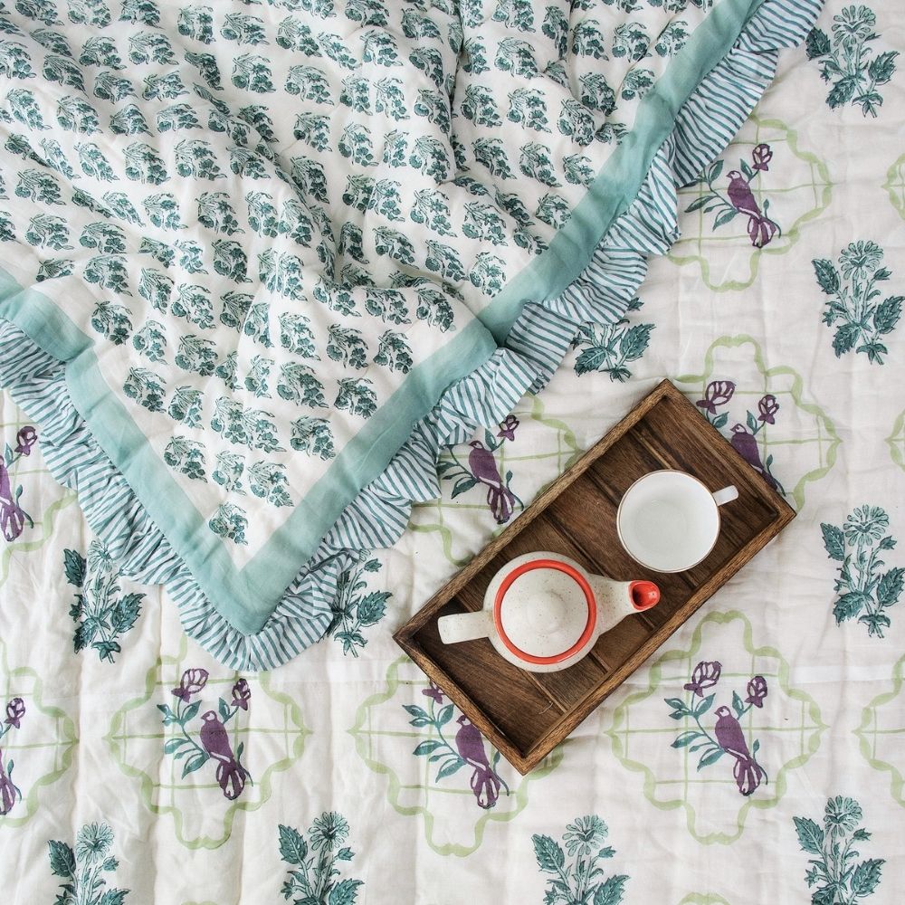 Jharokha Fringe Reversible Jaipuri Quilt