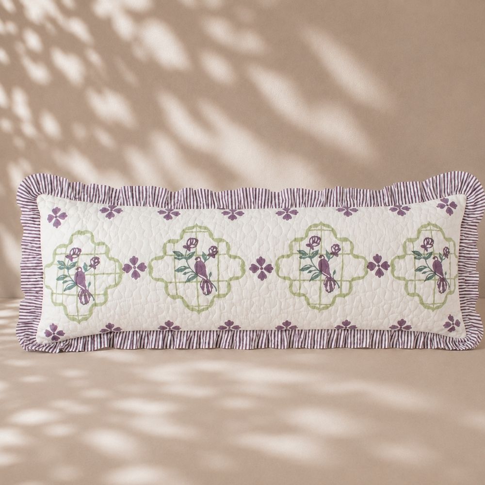 Jharokha Quilted Fringe Lumbar Pillow Cover