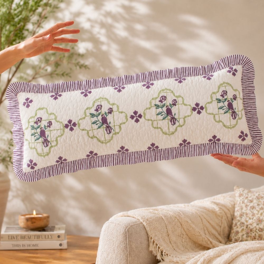 Jharokha Quilted Fringe Lumbar Pillow Cover