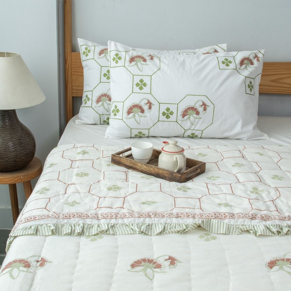 Haveli Fringe Reversible Jaipuri Quilt