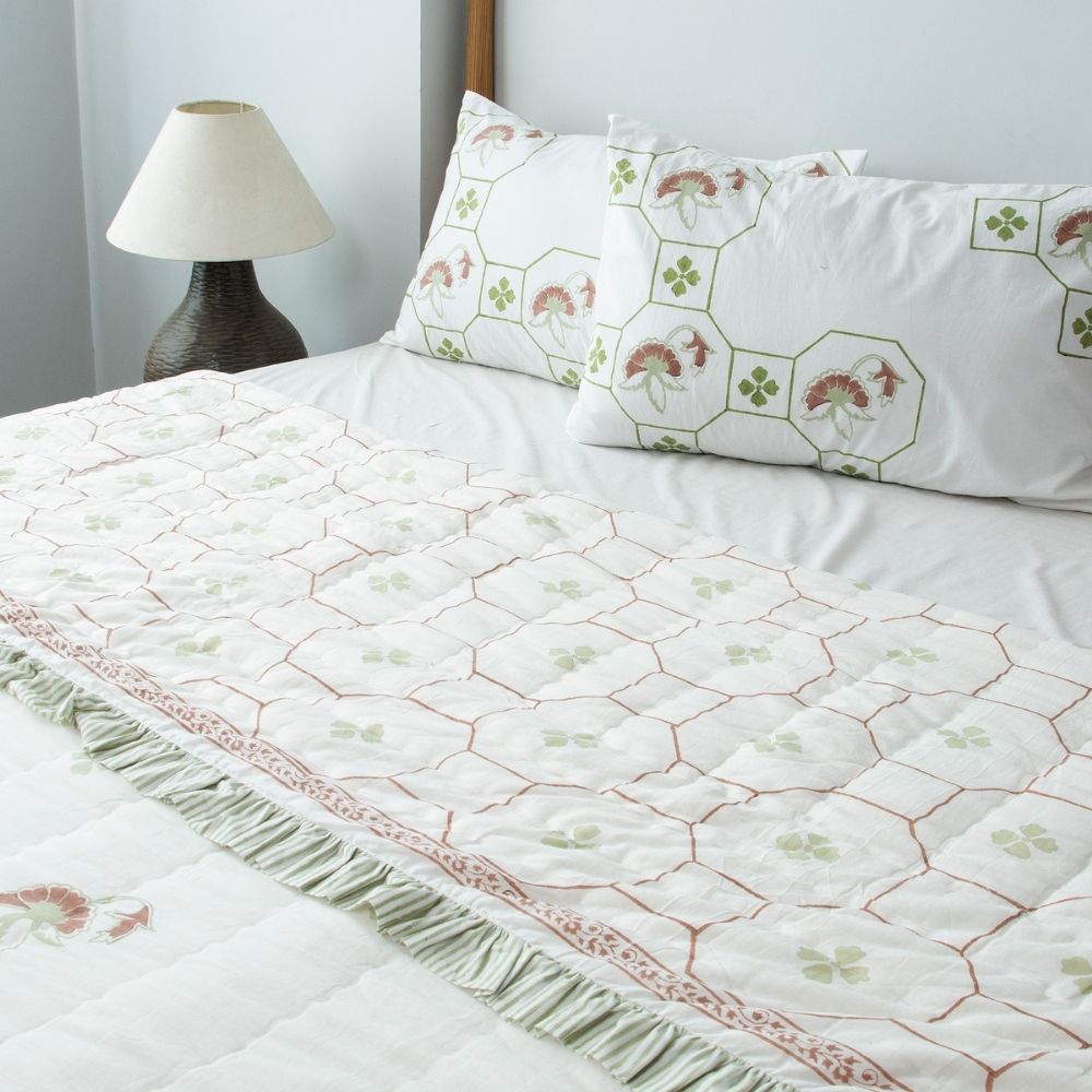 Haveli Fringe Reversible Jaipuri Quilt