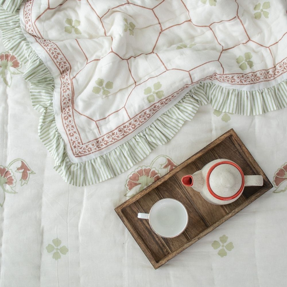 Haveli Fringe Reversible Jaipuri Quilt
