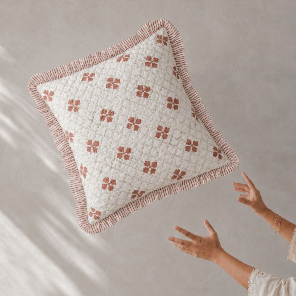 Haveli Quilted Fringe Cushion Cover