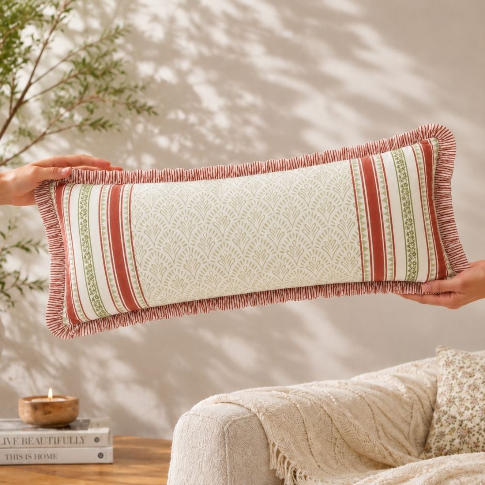 Haveli Quilted Fringe Lumbar Pillow Cover