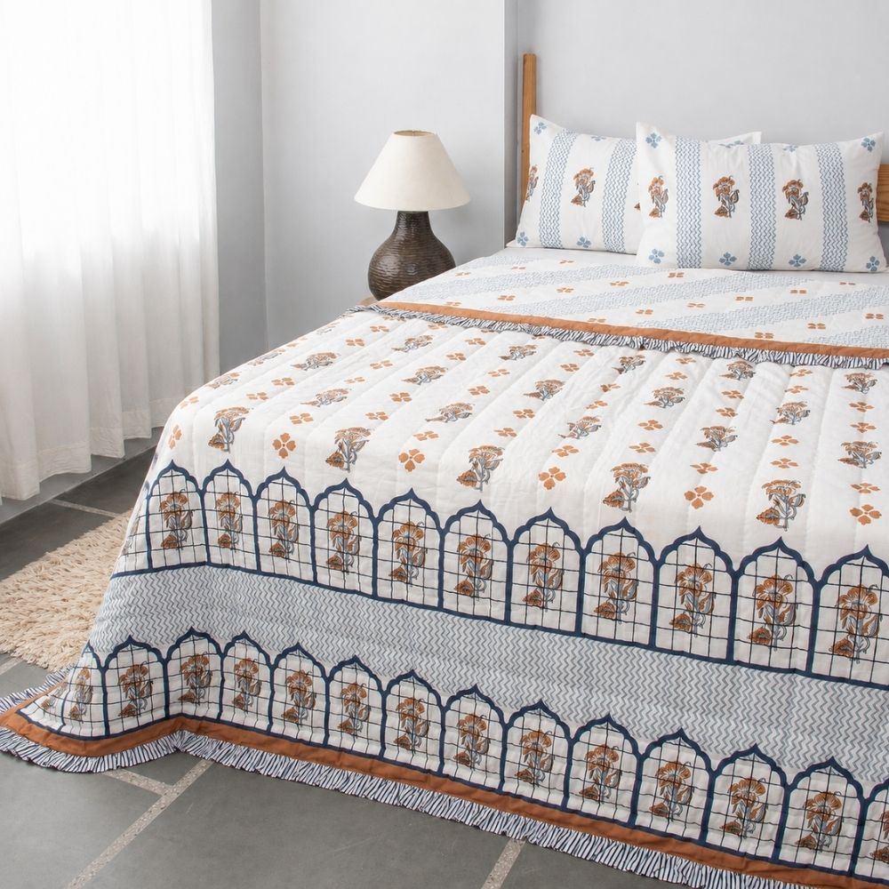 Mehraab Fringe Reversible Jaipuri Quilt