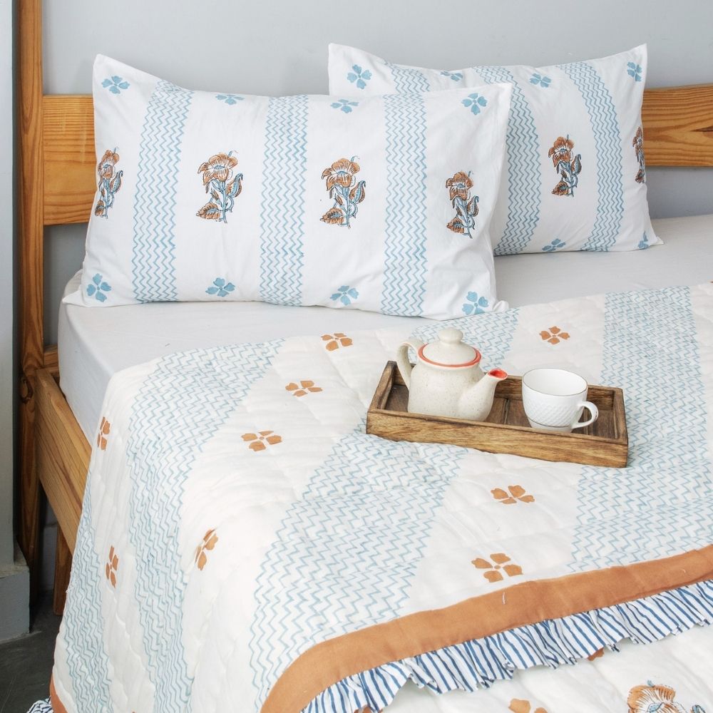Mehraab Fringe Reversible Jaipuri Quilt