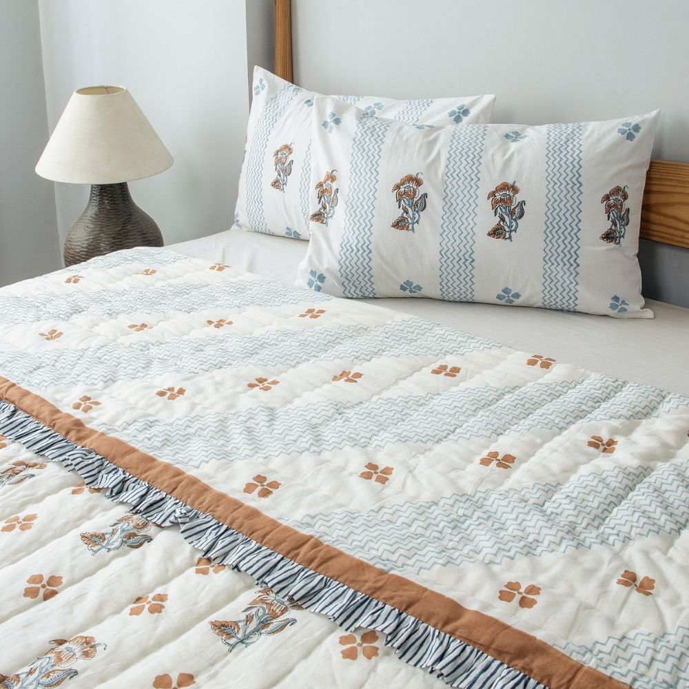 Mehraab Fringe Reversible Jaipuri Quilt