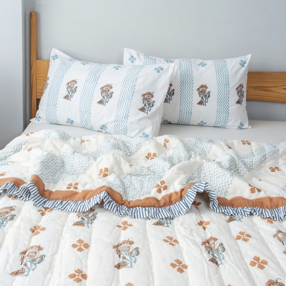 Mehraab Fringe Reversible Jaipuri Quilt