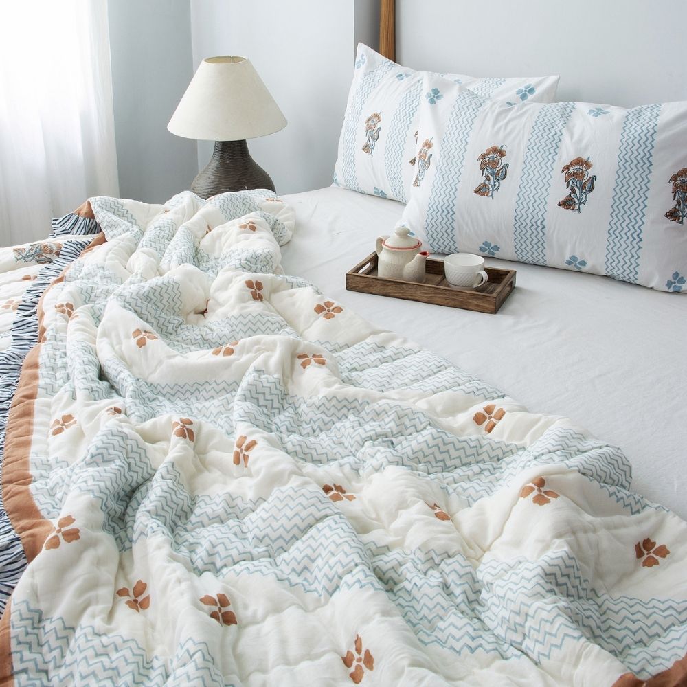 Mehraab Fringe Reversible Jaipuri Quilt