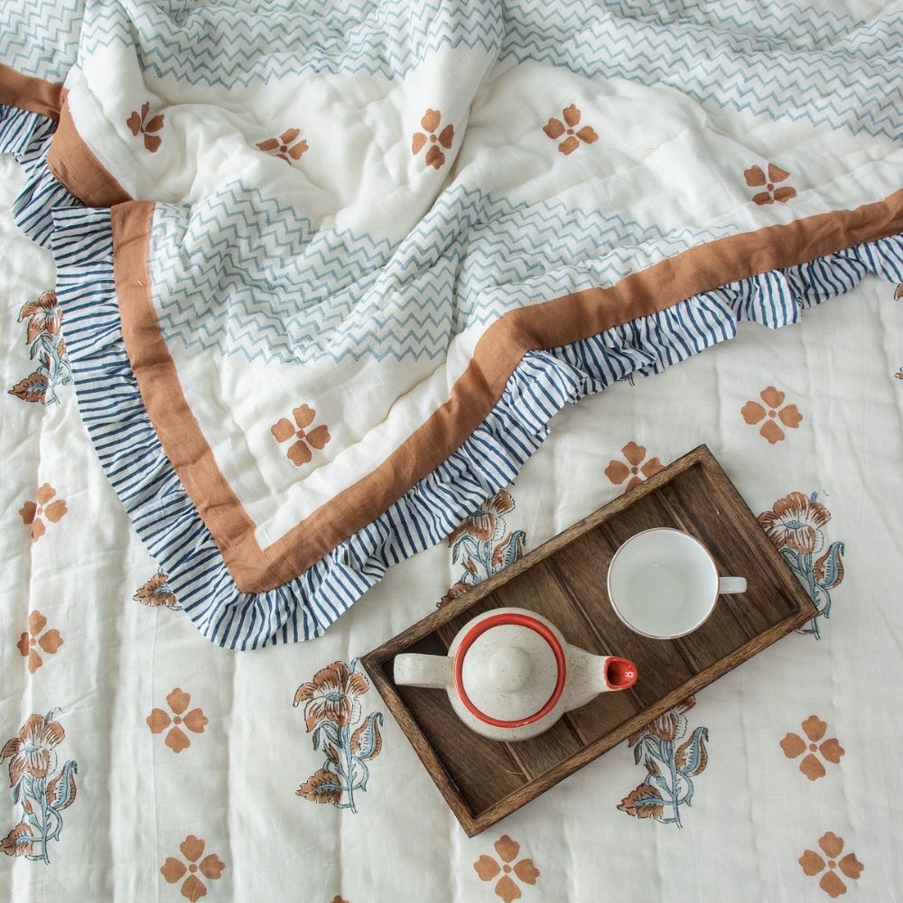 Mehraab Fringe Reversible Jaipuri Quilt