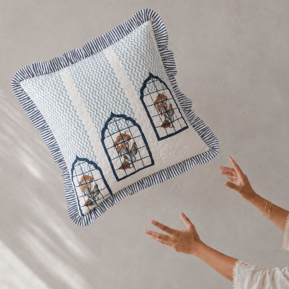 Mehraab Quilted Fringe Cushion Cover