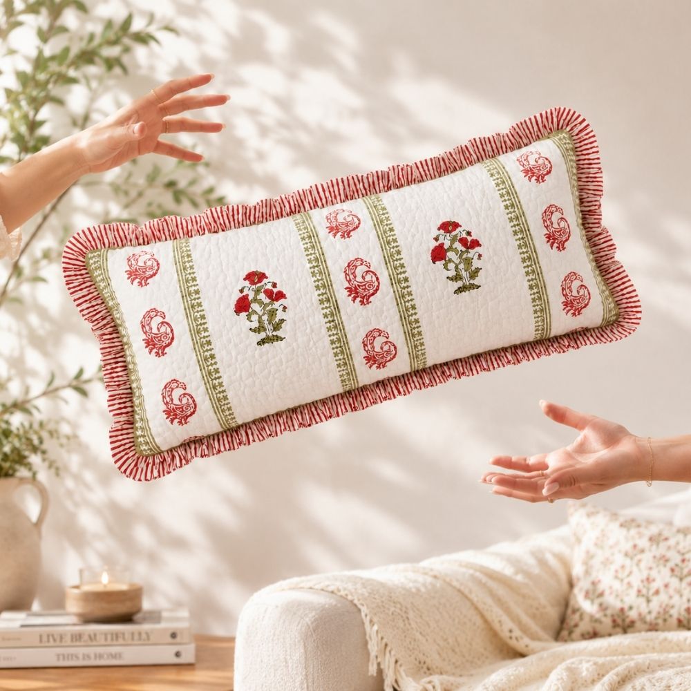 Amara Quilted Fringe Lumbar Pillow Cover