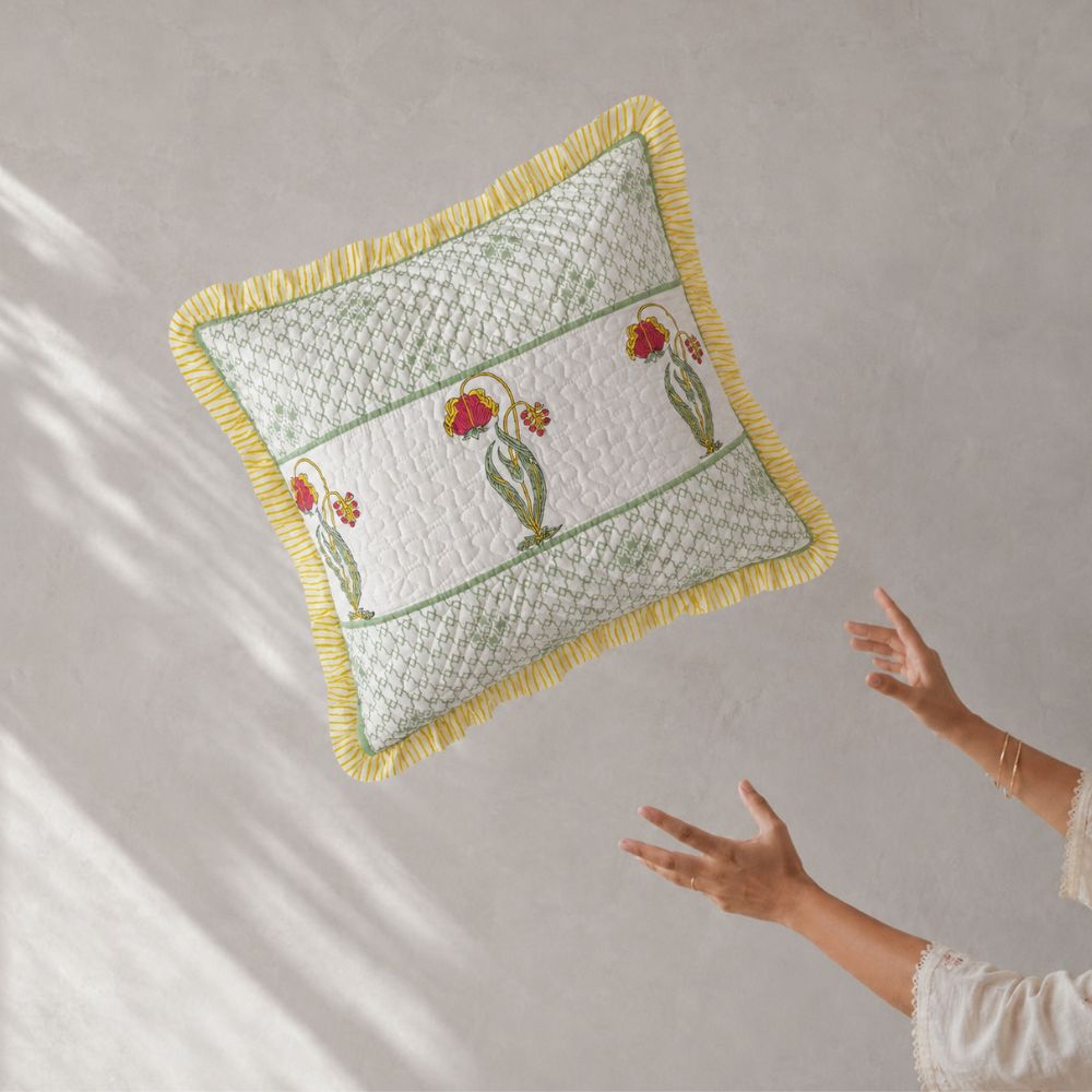 Gulnaar Quilted Fringe Cushion Cover