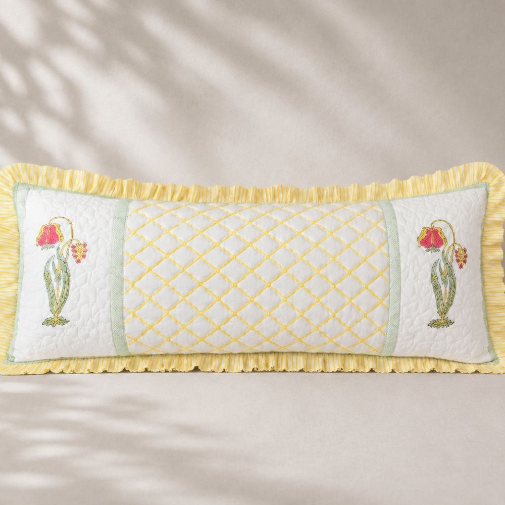 Gulnaar Quilted Fringe Lumbar Pillow Cover