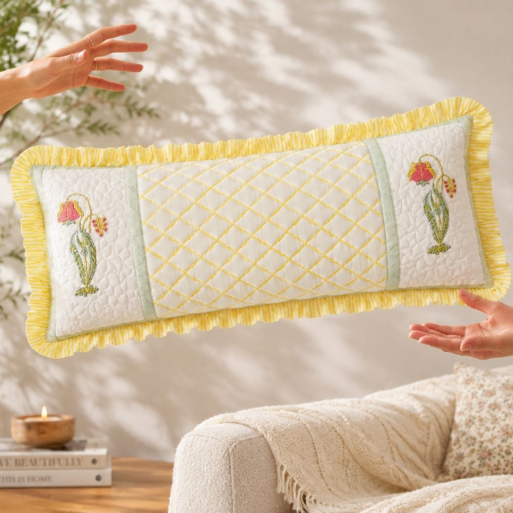 Gulnaar Quilted Fringe Lumbar Pillow Cover