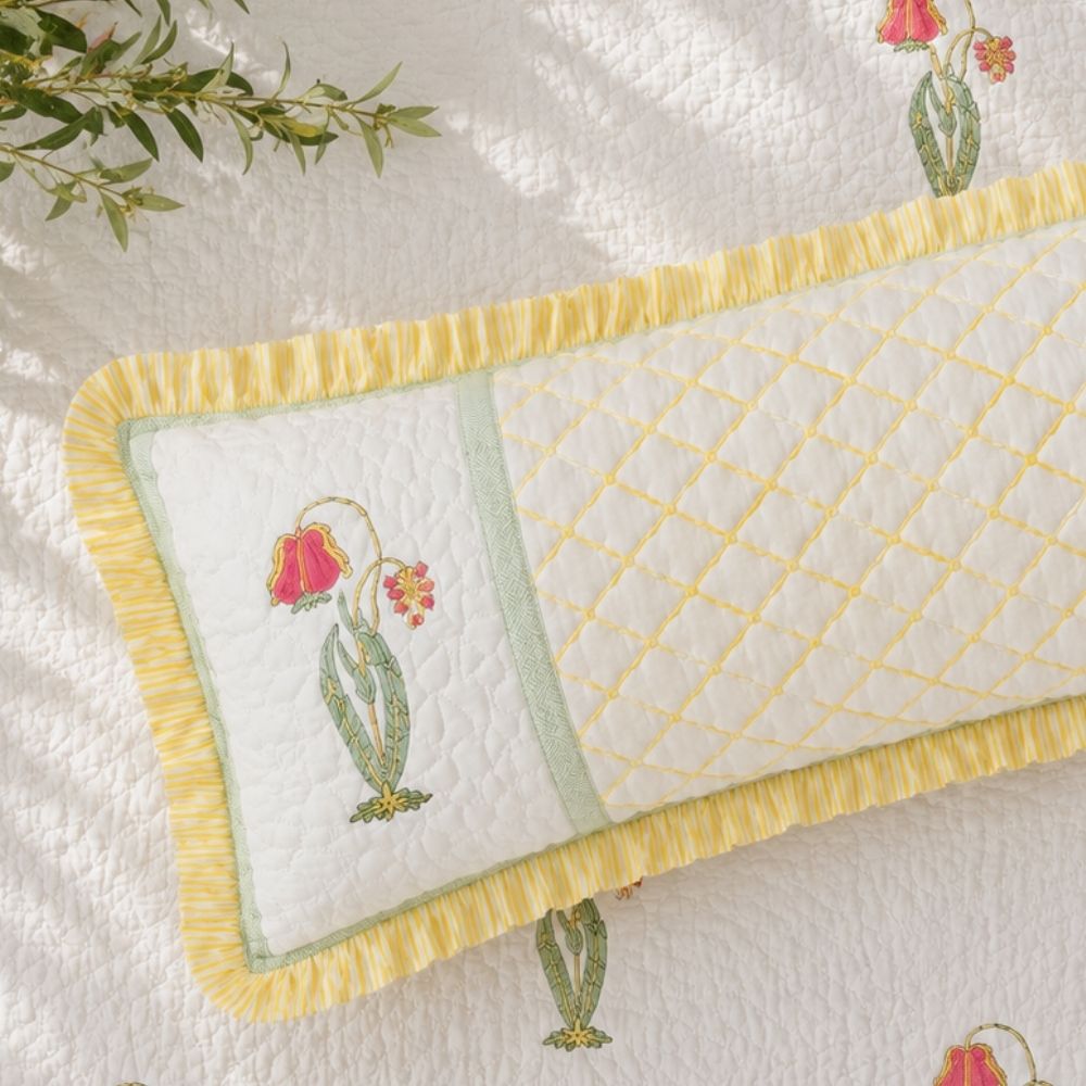 Gulnaar Quilted Fringe Lumbar Pillow Cover