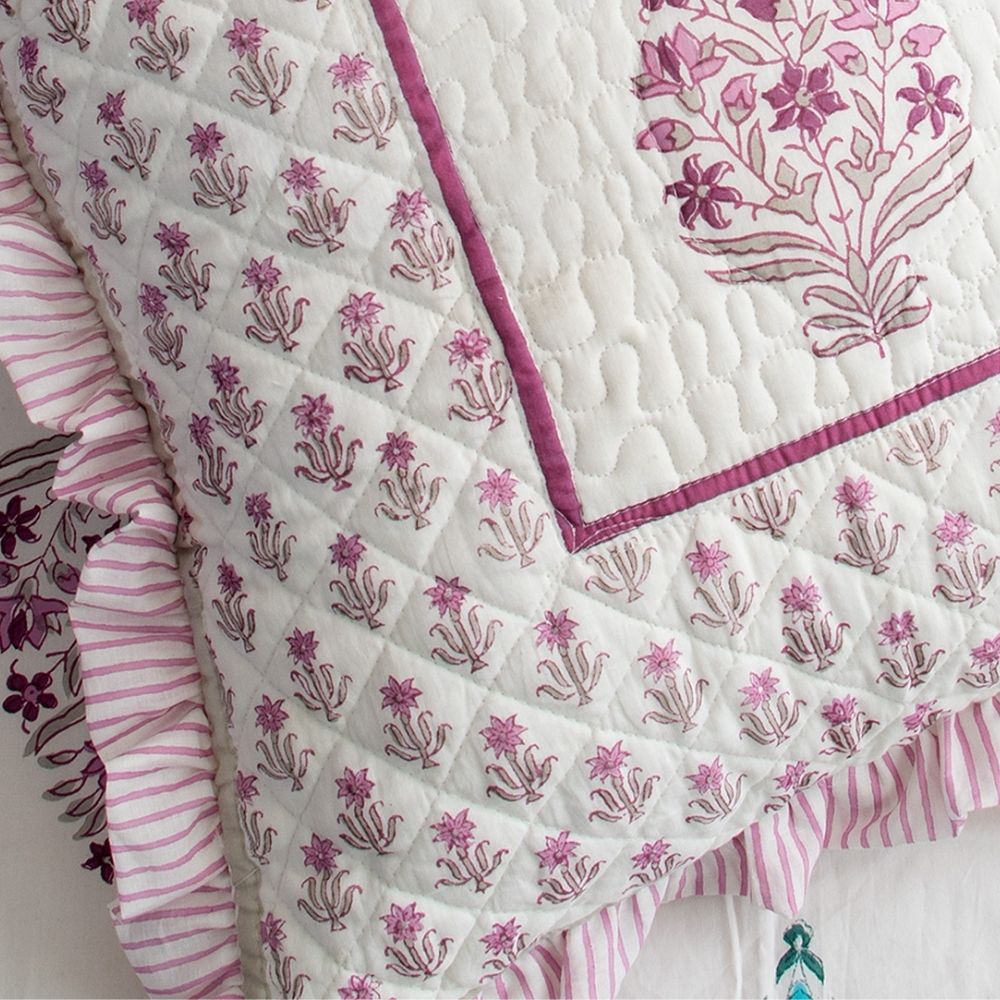 Malini Quilted Fringe Cushion Cover