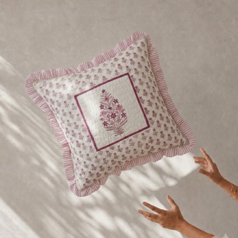 Malini Quilted Fringe Cushion Cover