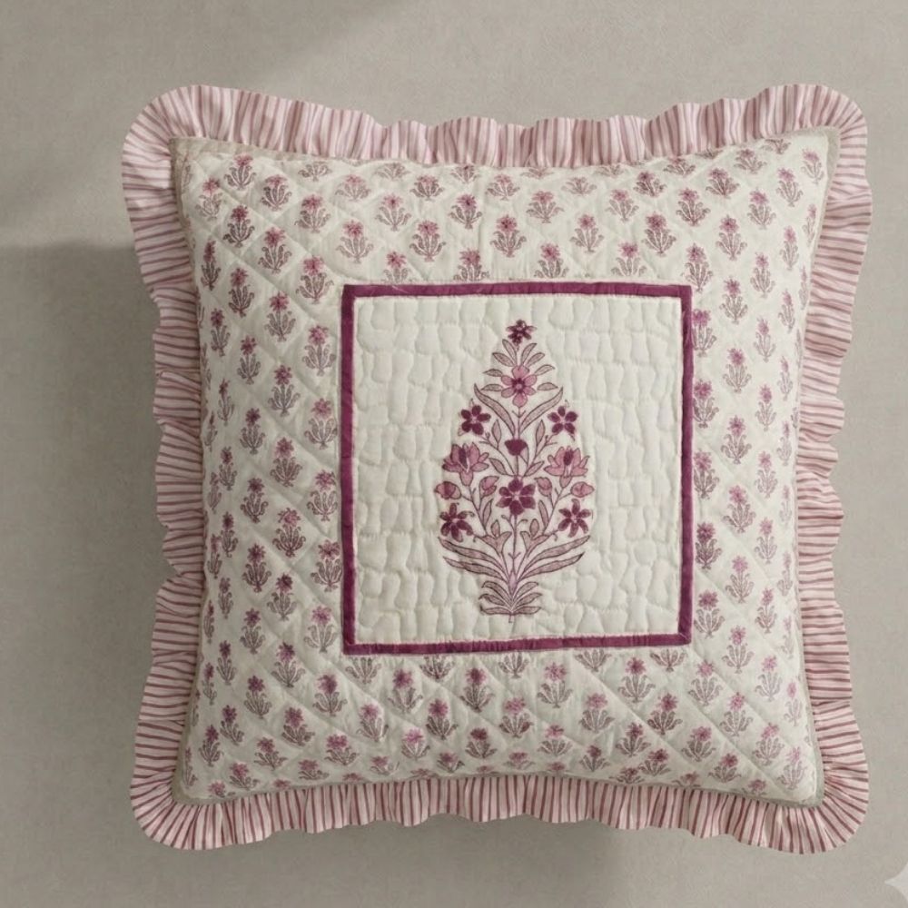 Malini Quilted Fringe Cushion Cover