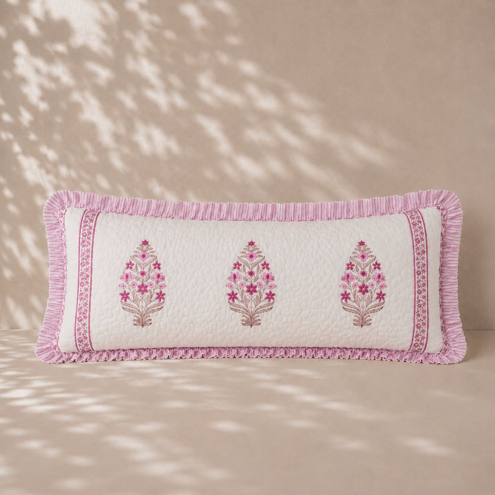 Malini Quilted Fringe Lumbar Pillow Cover