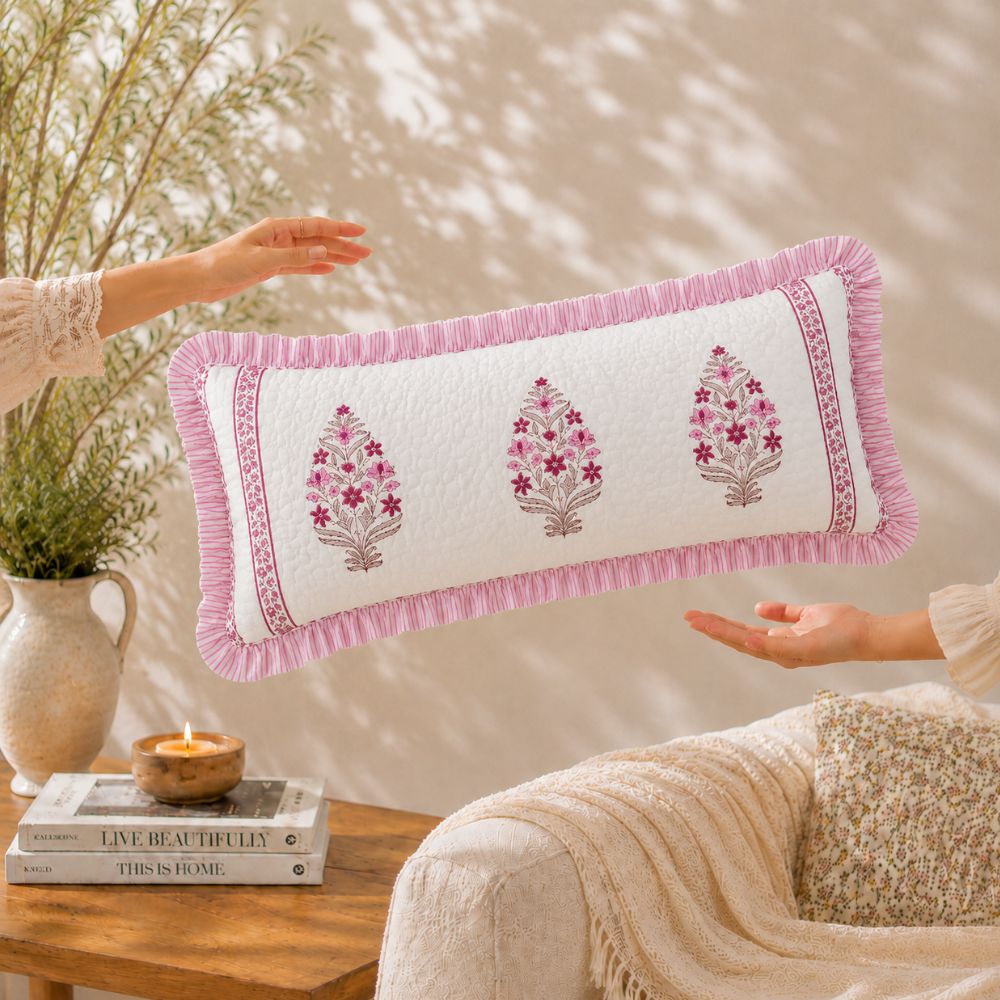 Malini Quilted Fringe Lumbar Pillow Cover