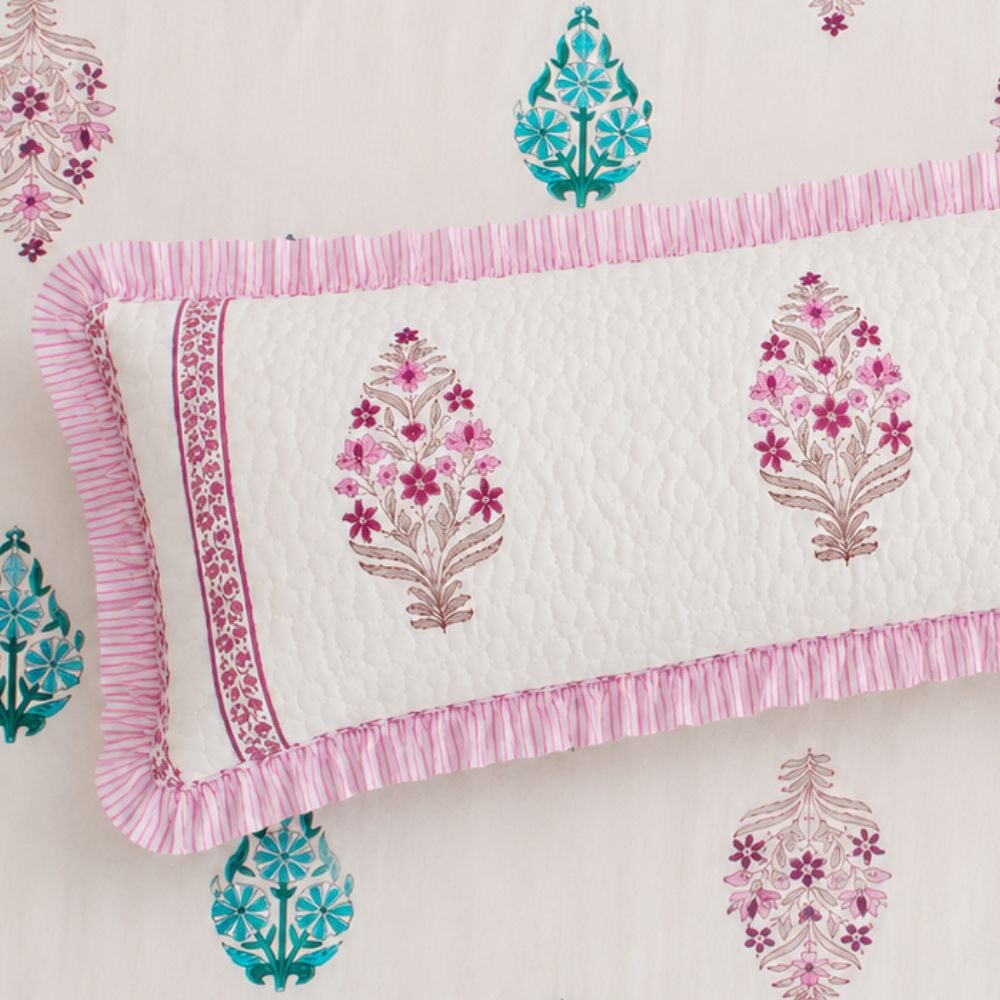 Malini Quilted Fringe Lumbar Pillow Cover