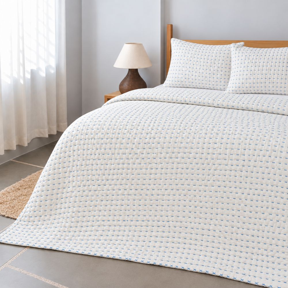 Blue thread Kantha Jaipuri Quilt