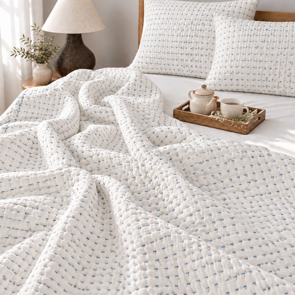 Blue thread Kantha Jaipuri Quilt