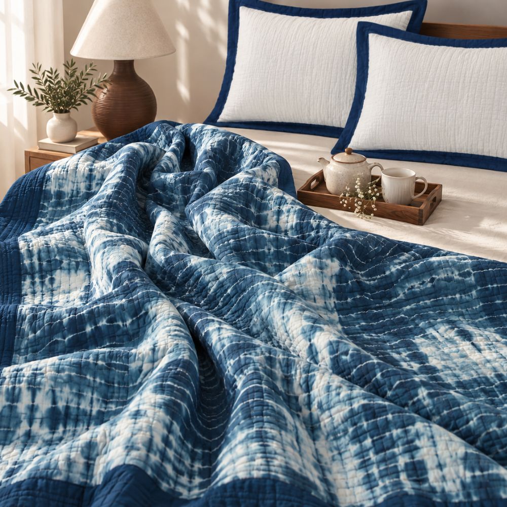 Indigo Tie - Dye Jaipuri Quilt