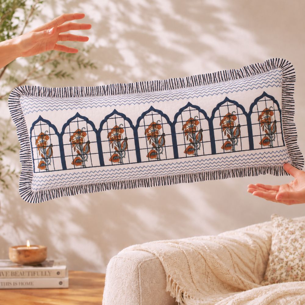 Mehraab Quilted Fringe Lumbar Pillow Cover