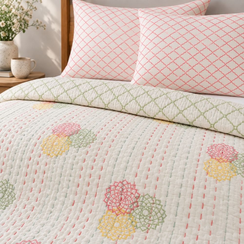 Manjari Reversible Kantha Jaipuri Quilt