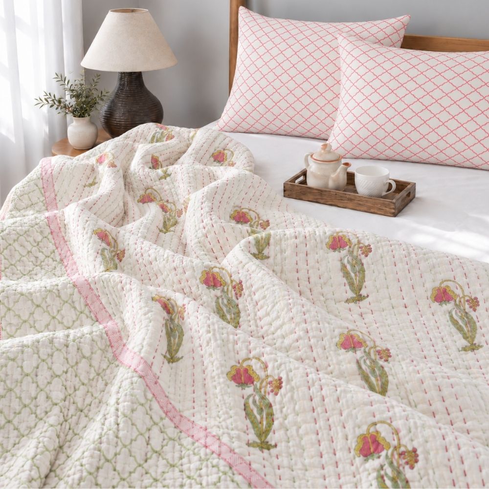 Manjari Reversible Kantha Jaipuri Quilt