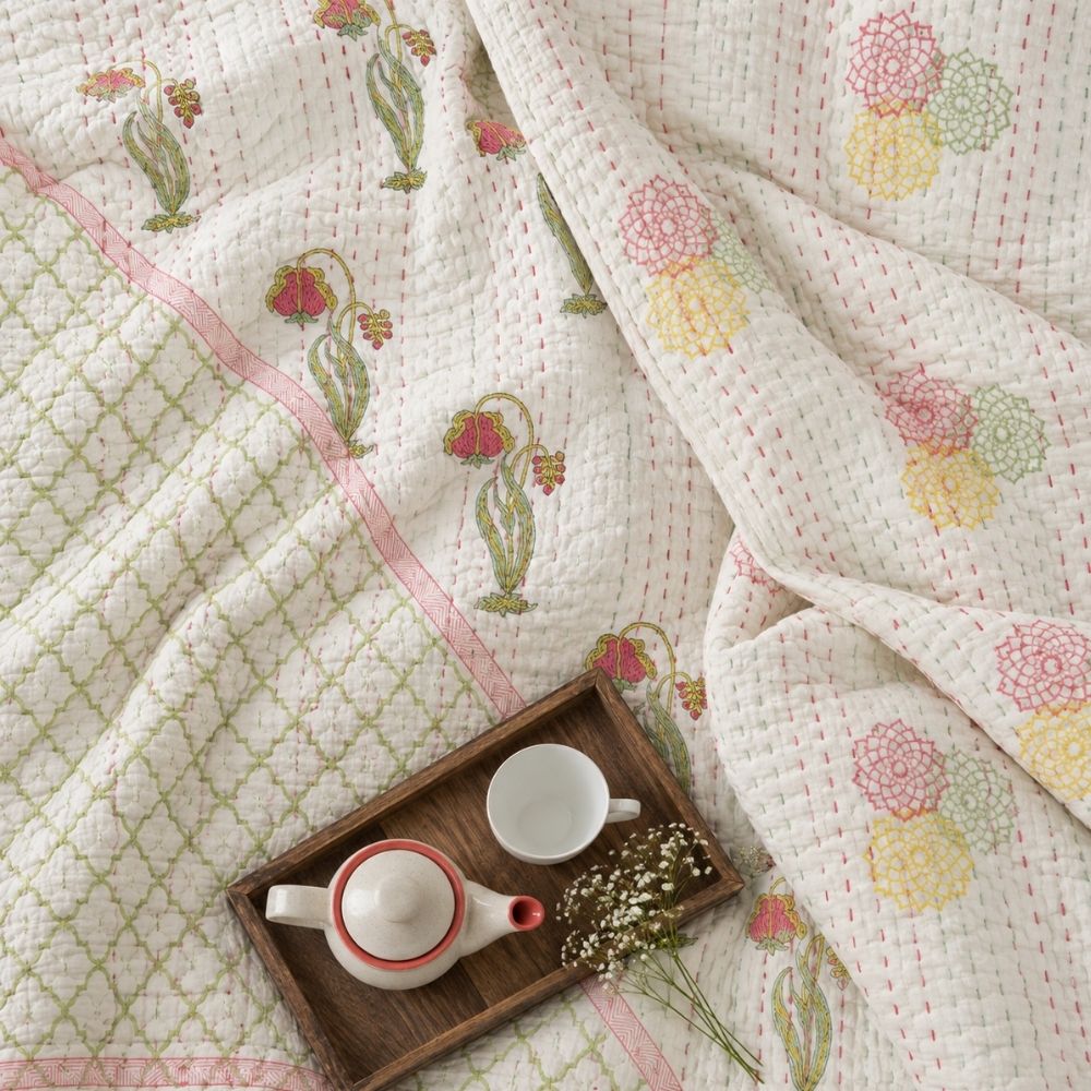 Manjari Reversible Kantha Jaipuri Quilt