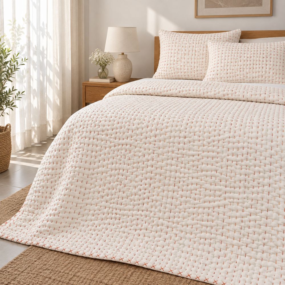 Red Thread Kantha Jaipuri Quilt