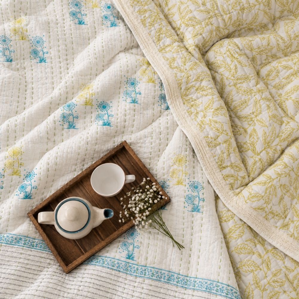 Sandha Reversible Kantha Jaipuri Quilt